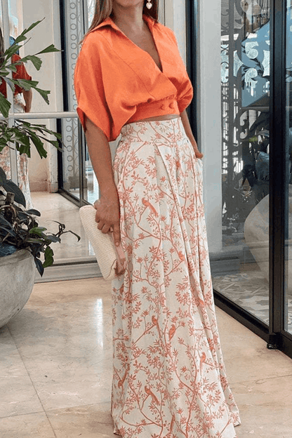 Conjunto Mujer y Pantalón Corto Estampado Tropical