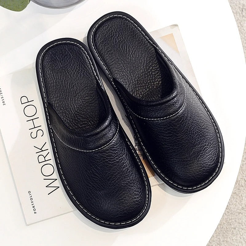 Zuecos Hombre de Cuero Casa Suela Flexible Acolchada