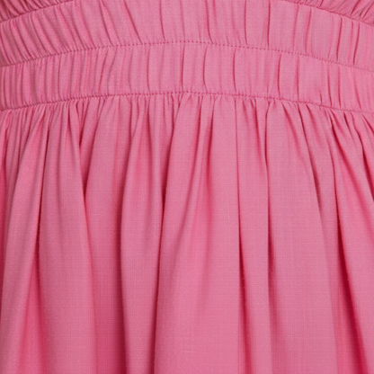Vestido Corto Mujer Escote en V Manga Abullonada Cintura Fruncida