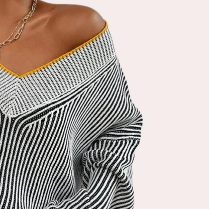 Jersey Mujer de Punto Suave Rayas Hombros Descubiertos