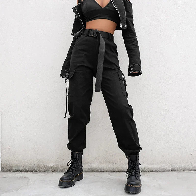 Pantalón cargo mujer algodón cintura alta detalle cinturón - Mavetta