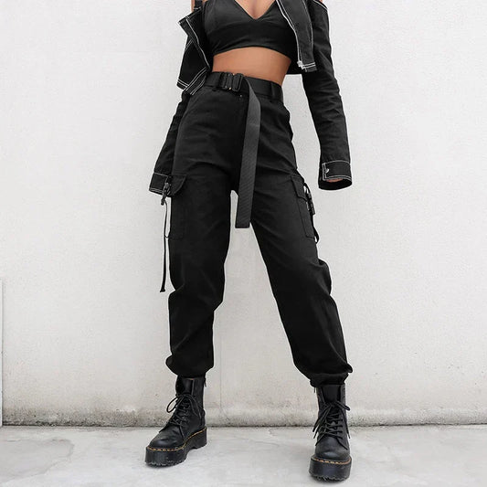 Pantalón cargo mujer algodón cintura alta detalle cinturón - Mavetta