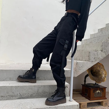 Pantalón cargo mujer algodón cintura alta detalle cinturón