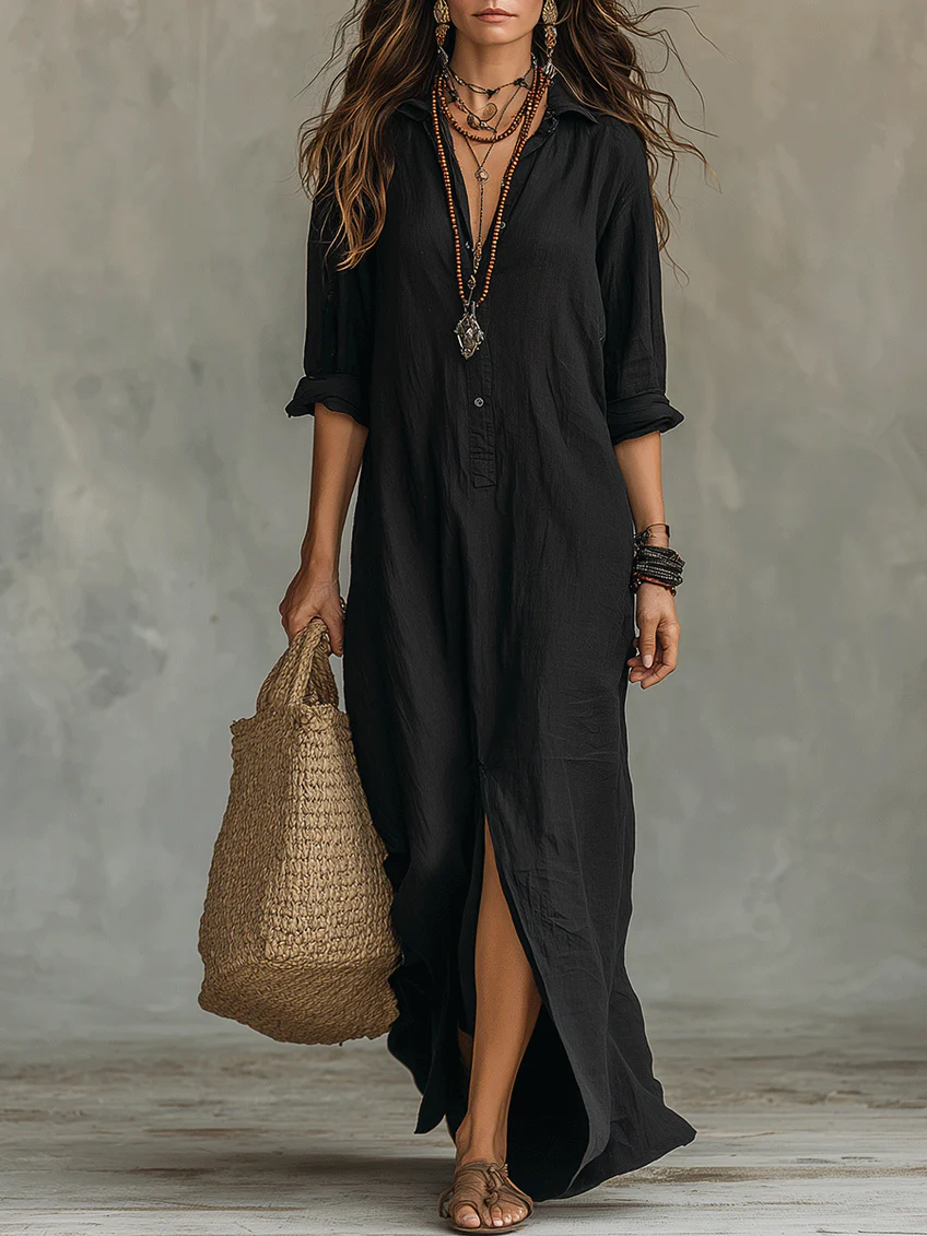 Vestido largo mujer fluido botones camisero ligero atemporal - Mavetta