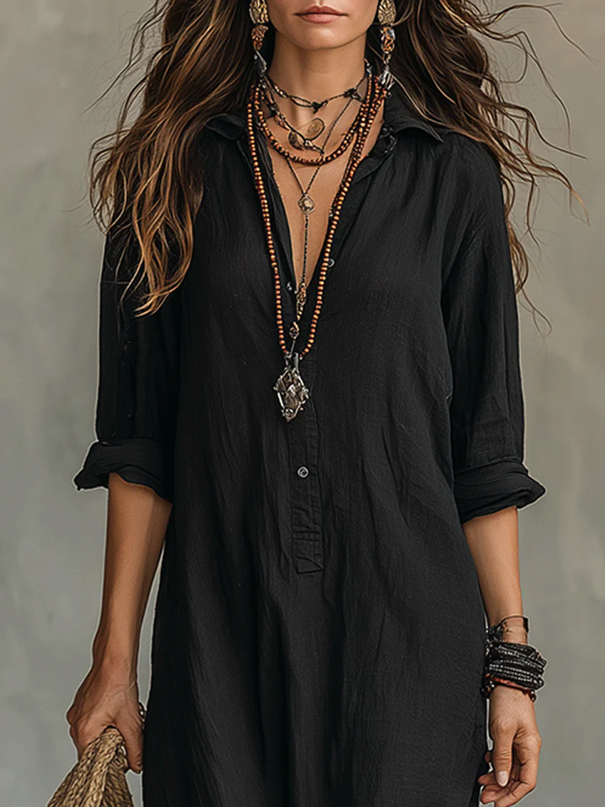 Vestido largo mujer fluido botones camisero ligero atemporal