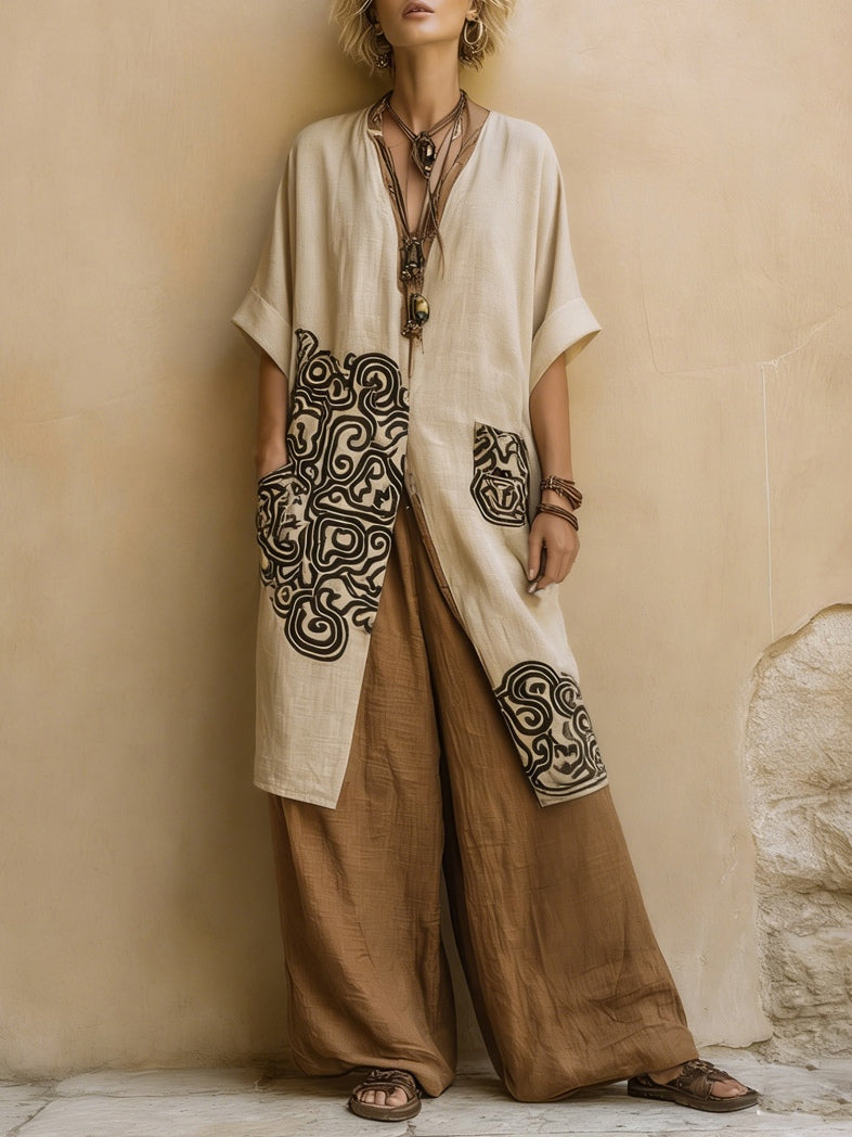Conjunto Mujer Tres Piezas Algodón Estilo Bohemio Relajado