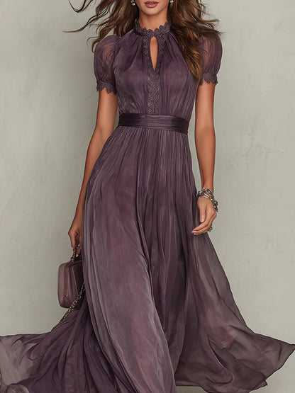 Vestido Largo Mujer de Gasa y Encaje Corte Elegante