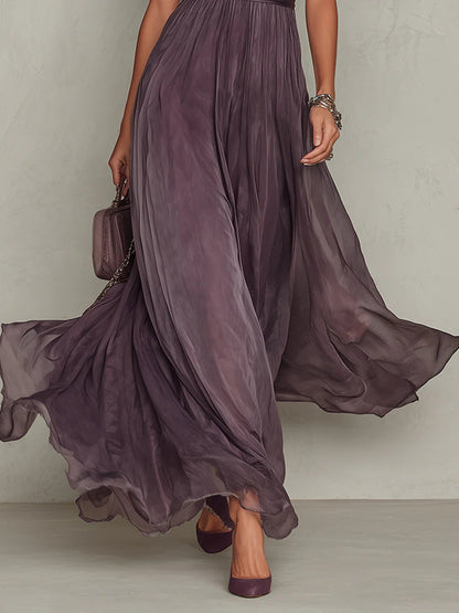 Vestido Largo Mujer de Gasa y Encaje Corte Elegante