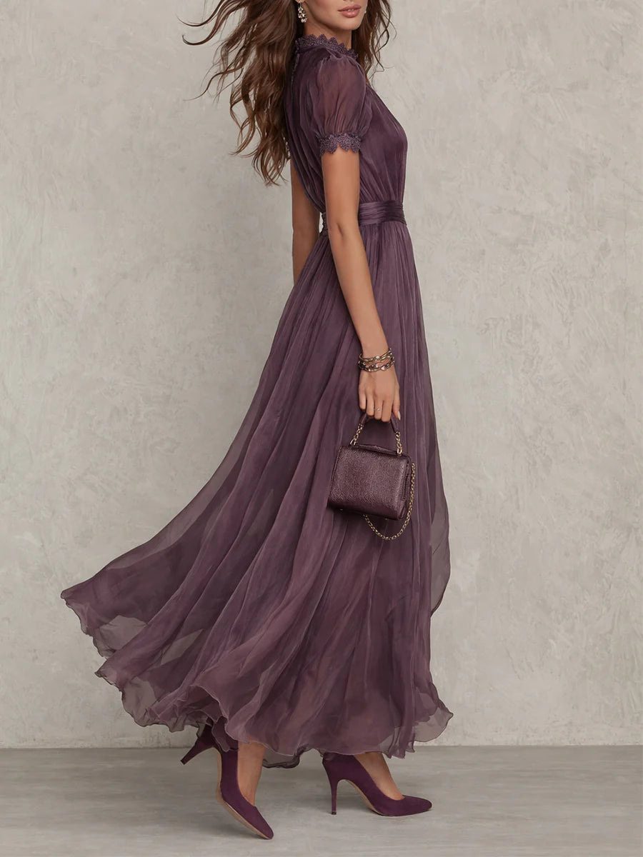 Vestido Largo Mujer de Gasa y Encaje Corte Elegante
