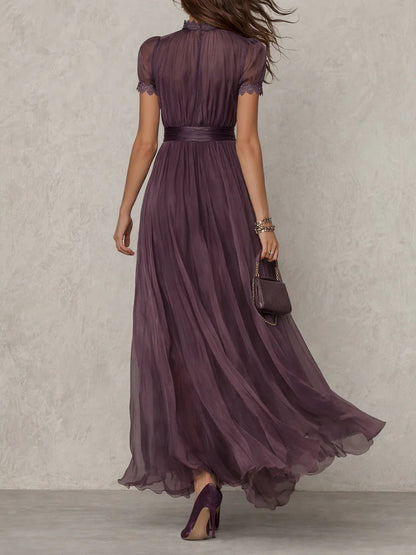 Vestido Largo Mujer de Gasa y Encaje Corte Elegante
