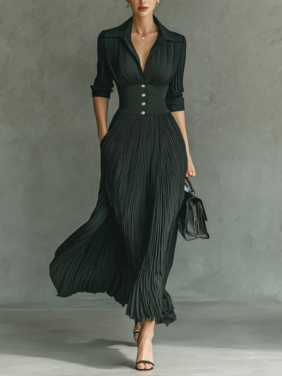 Vestido largo Mujer con cintura ajustada y falda plisada - Mavetta