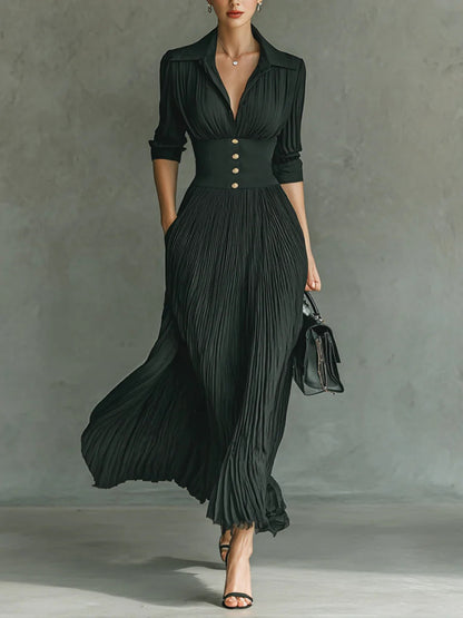 Vestido largo Mujer con cintura ajustada y falda plisada - Mavetta