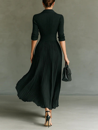 Vestido largo Mujer con cintura ajustada y falda plisada