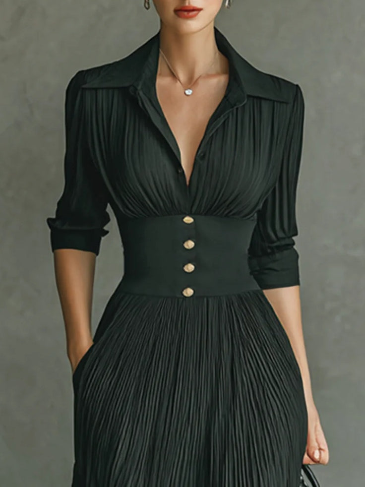 Vestido largo Mujer con cintura ajustada y falda plisada