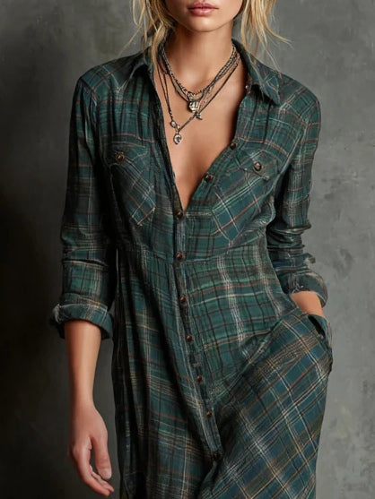 Vestido largo mujer con revers estilo sofisticado