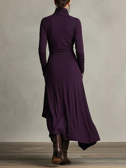 Vestido Maxi Mujer Cuello Alto Asimétrico Estilo Boho