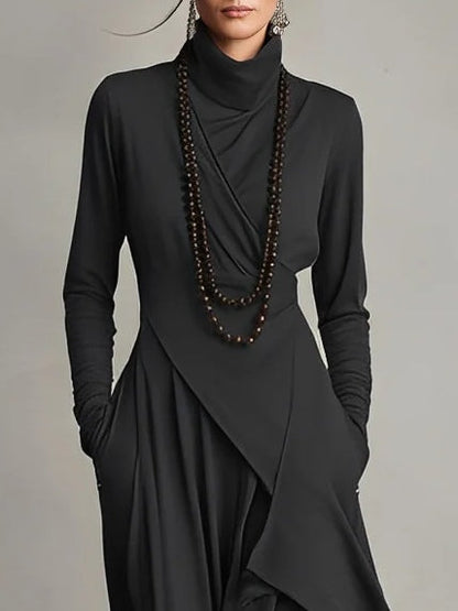 Vestido Maxi Mujer Cuello Alto Asimétrico Estilo Boho