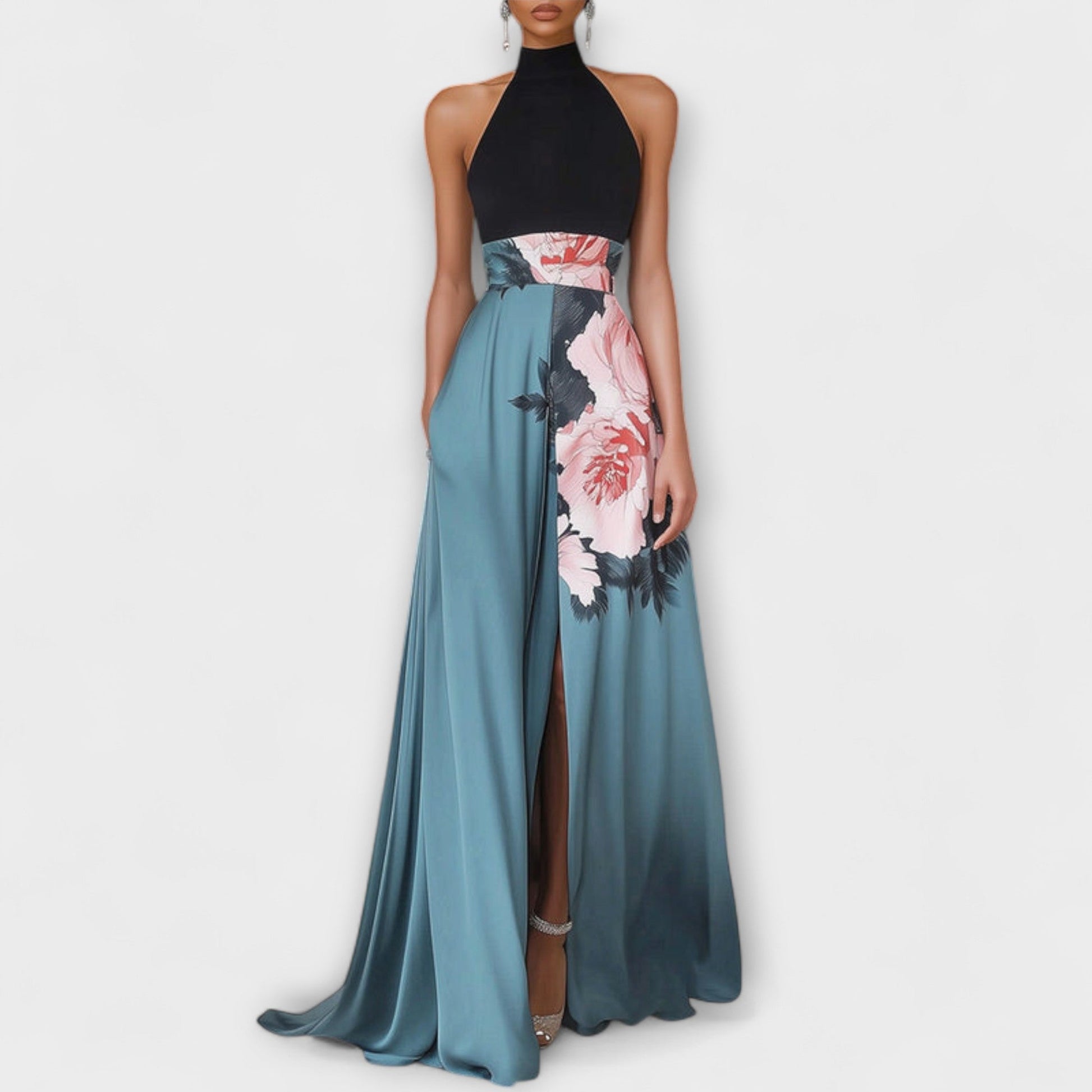 Vestido maxi mujer de tela floral corte línea A - Mavetta