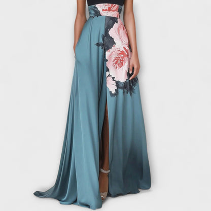 Vestido Largo Mujer Gasa Cuello Alto Falda Corte A