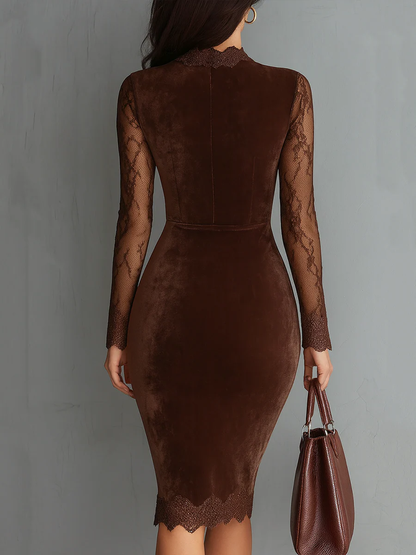 Vestido mini mujer de terciopelo con escote ojo de cerradura y mangas