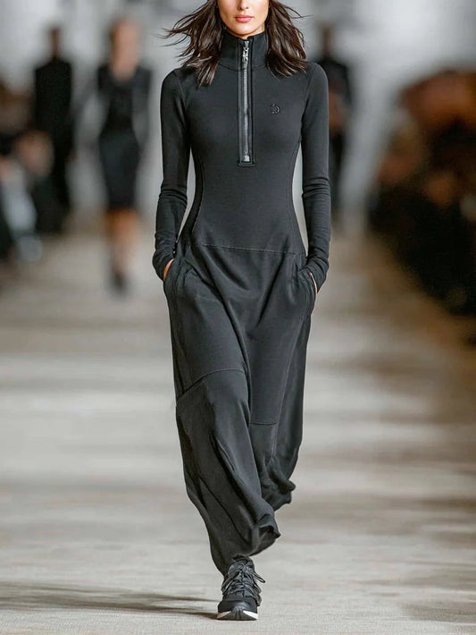 Vestido largo mujer Cuello alto Cremallera frontal Corte holgado - Mavetta