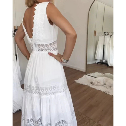 Vestido verano Mujer con escote en V y detalles de encaje