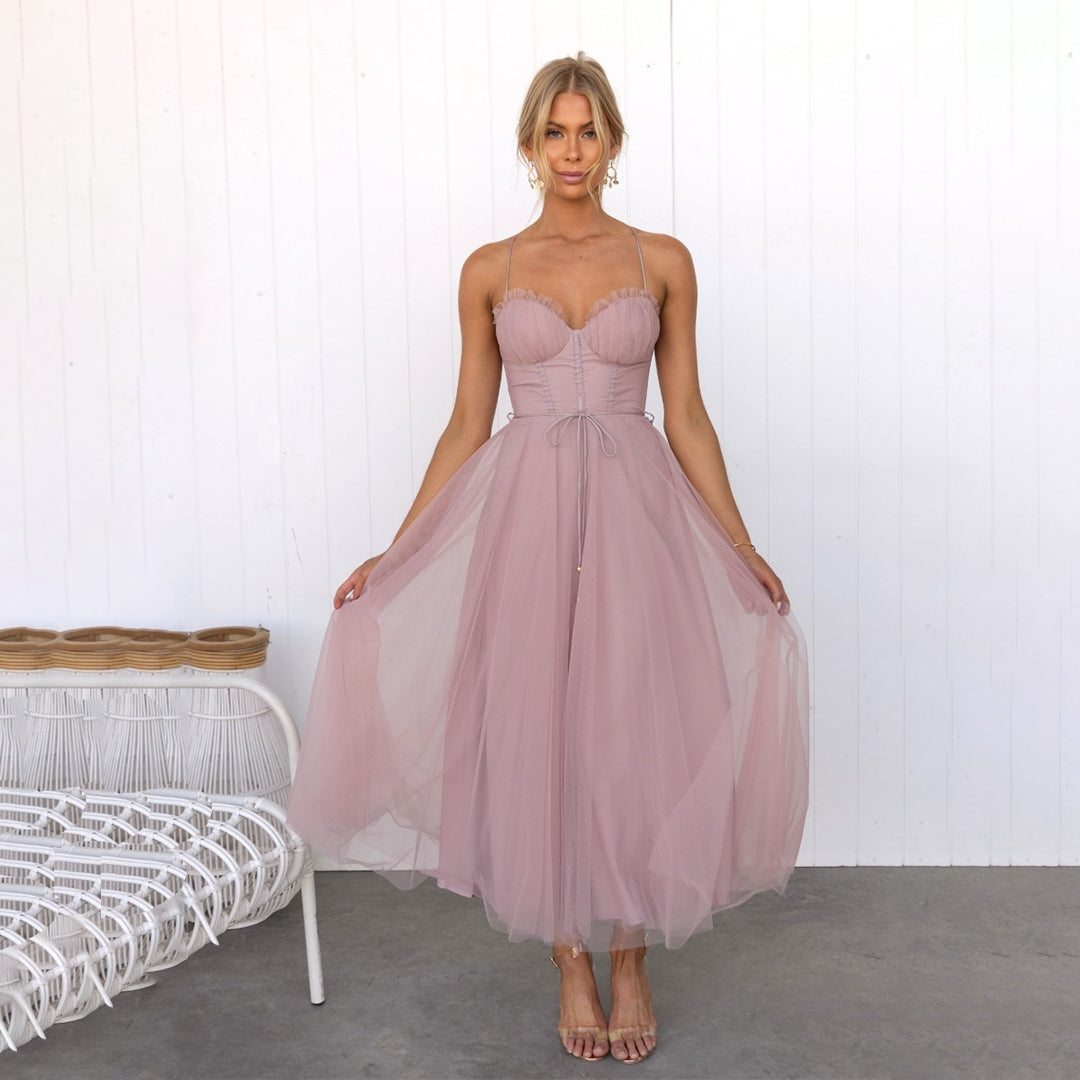 Vestido midi mujer de gala elegante