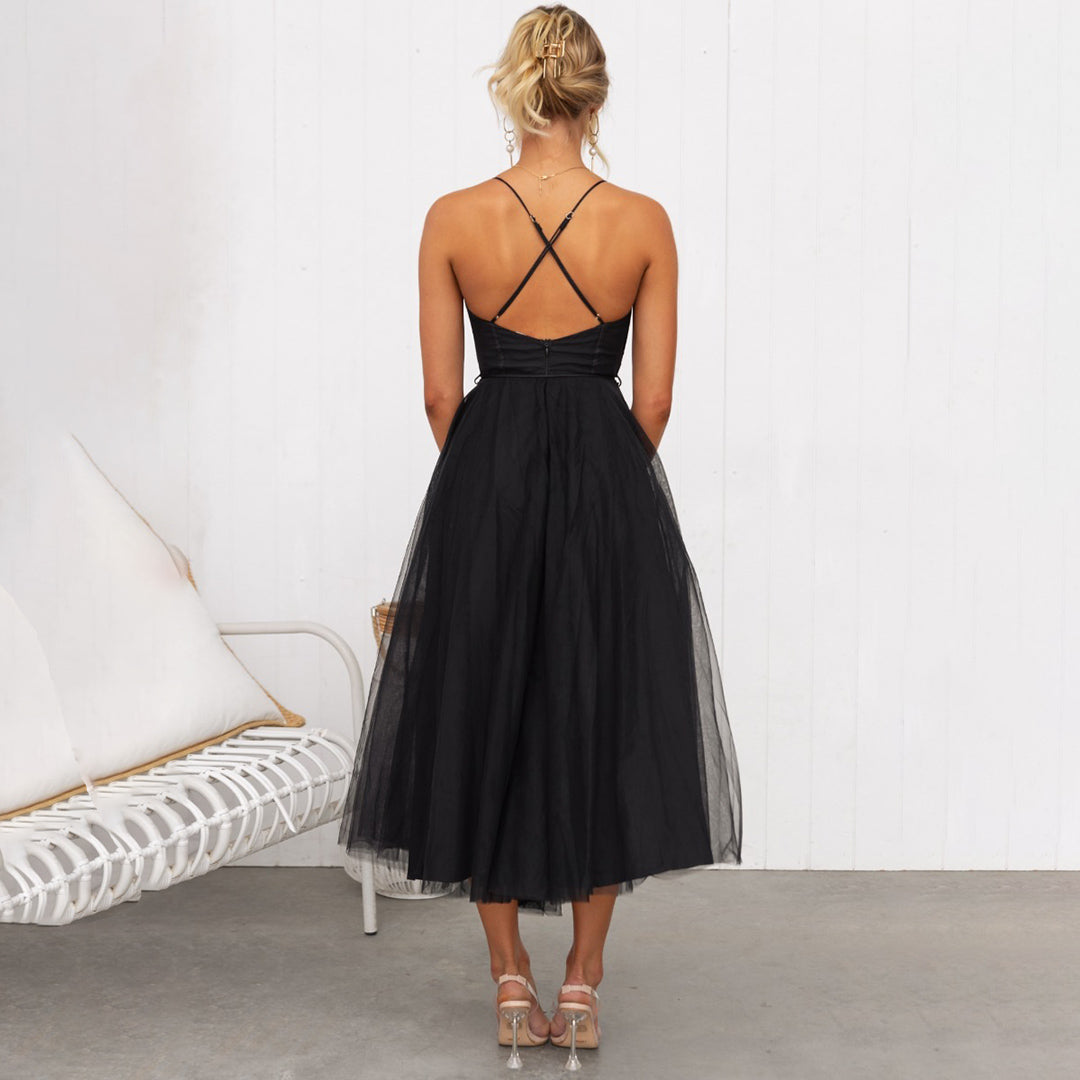 Vestido midi mujer de gala elegante