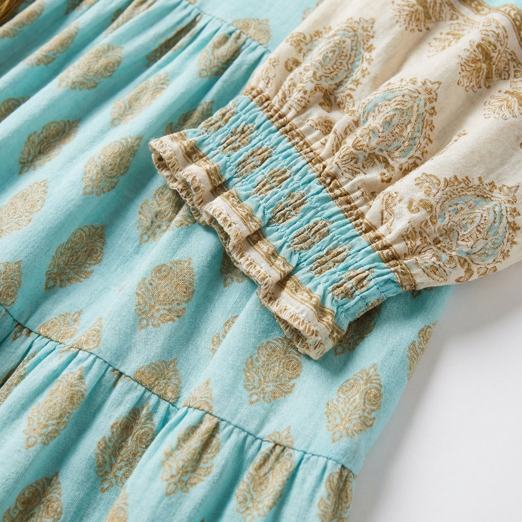 Vestido Largo Mujer Estampado Borlas Estilo Boho