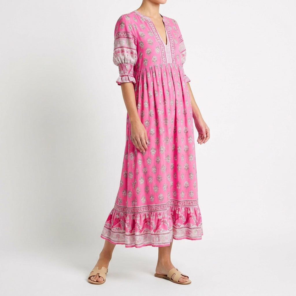 Vestido Largo Mujer Estampado Borlas Estilo Boho