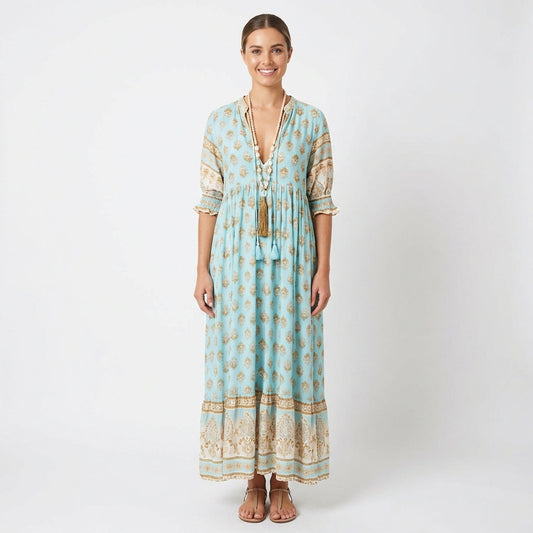 Vestido Largo Mujer Estampado Borlas Estilo Boho - Mavetta