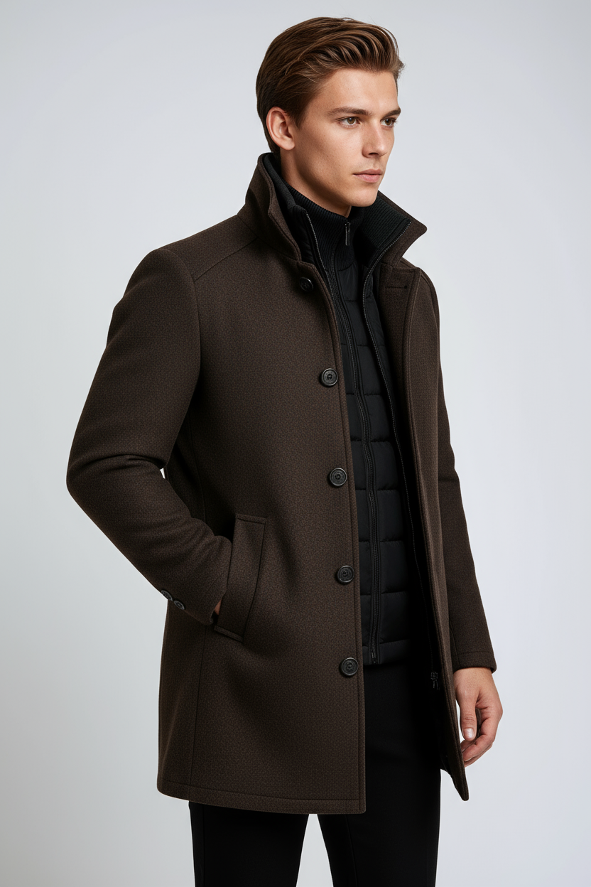 Chaqueta hombre de invierno con cuello alto y cierre botones