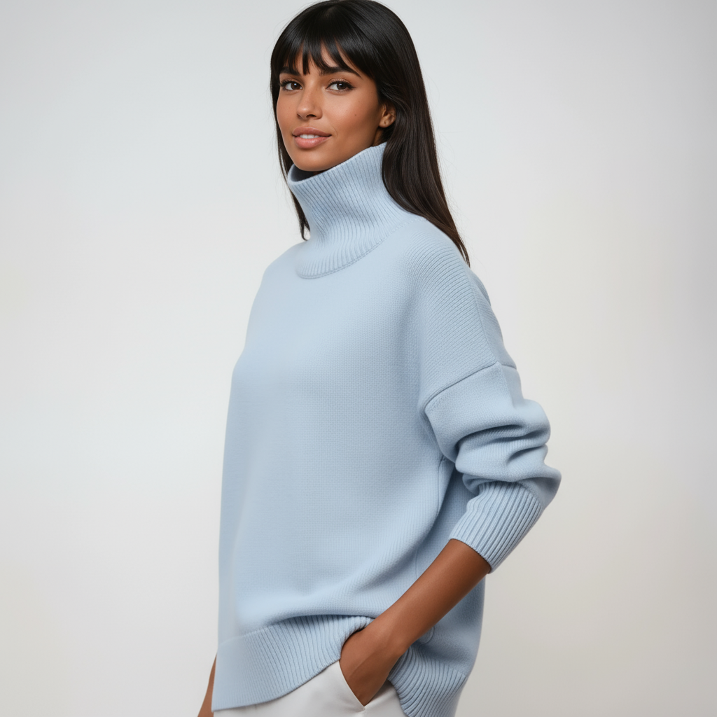 Jersey Mujer Cuello Alto Oversize Estilo Relajado