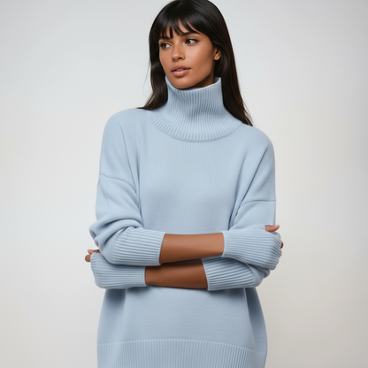 Jersey Mujer Cuello Alto Oversize Estilo Relajado