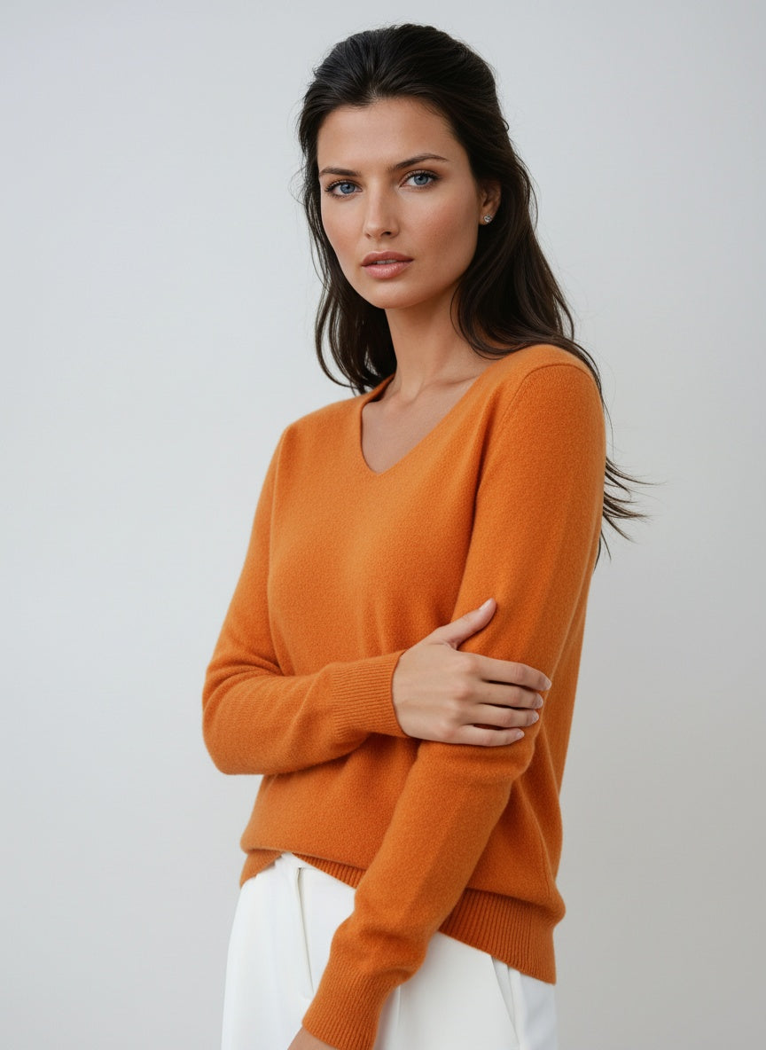 Jersey Mujer Cuello en V Manga Larga Suave
