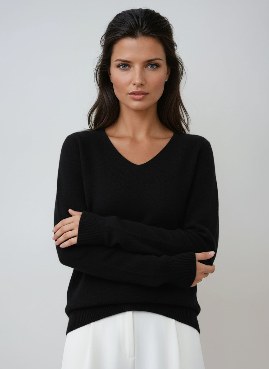 Jersey Mujer Cuello en V Manga Larga Suave