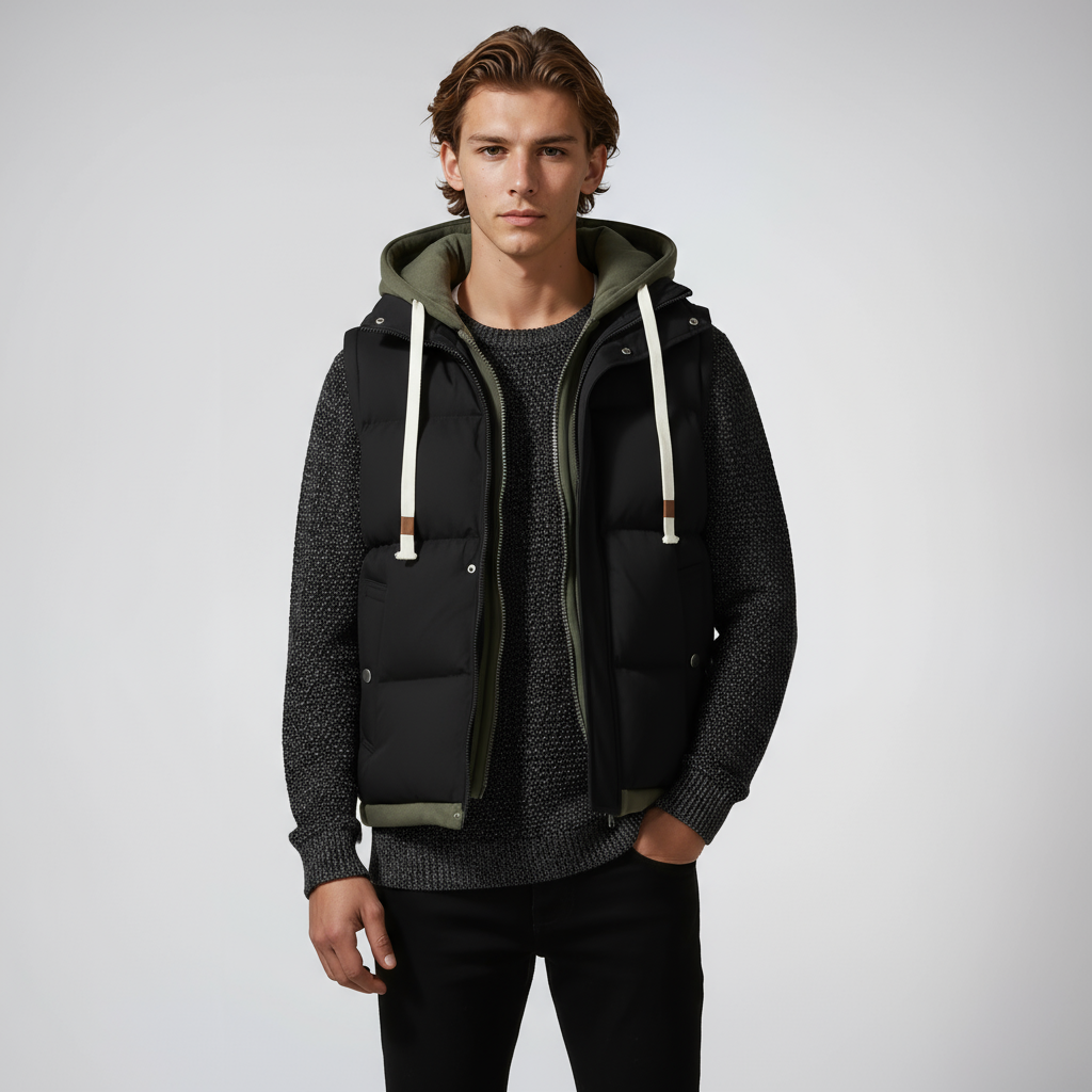 Chaleco Hombre Acolchado Puffer con Capucha Ajuste Regular