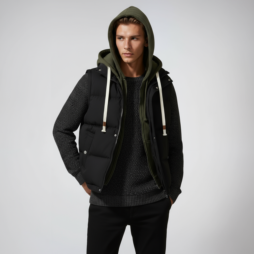 Chaleco Hombre Acolchado Puffer con Capucha Ajuste Regular