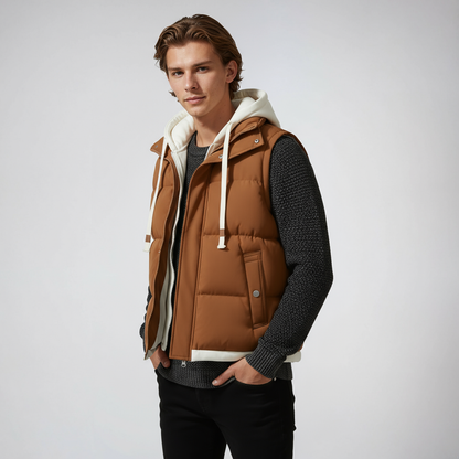 Chaleco Hombre Acolchado Puffer con Capucha Ajuste Regular