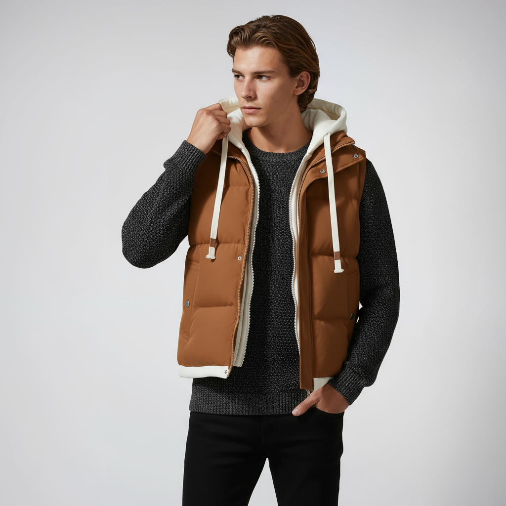 Chaleco Hombre Acolchado Puffer con Capucha Ajuste Regular