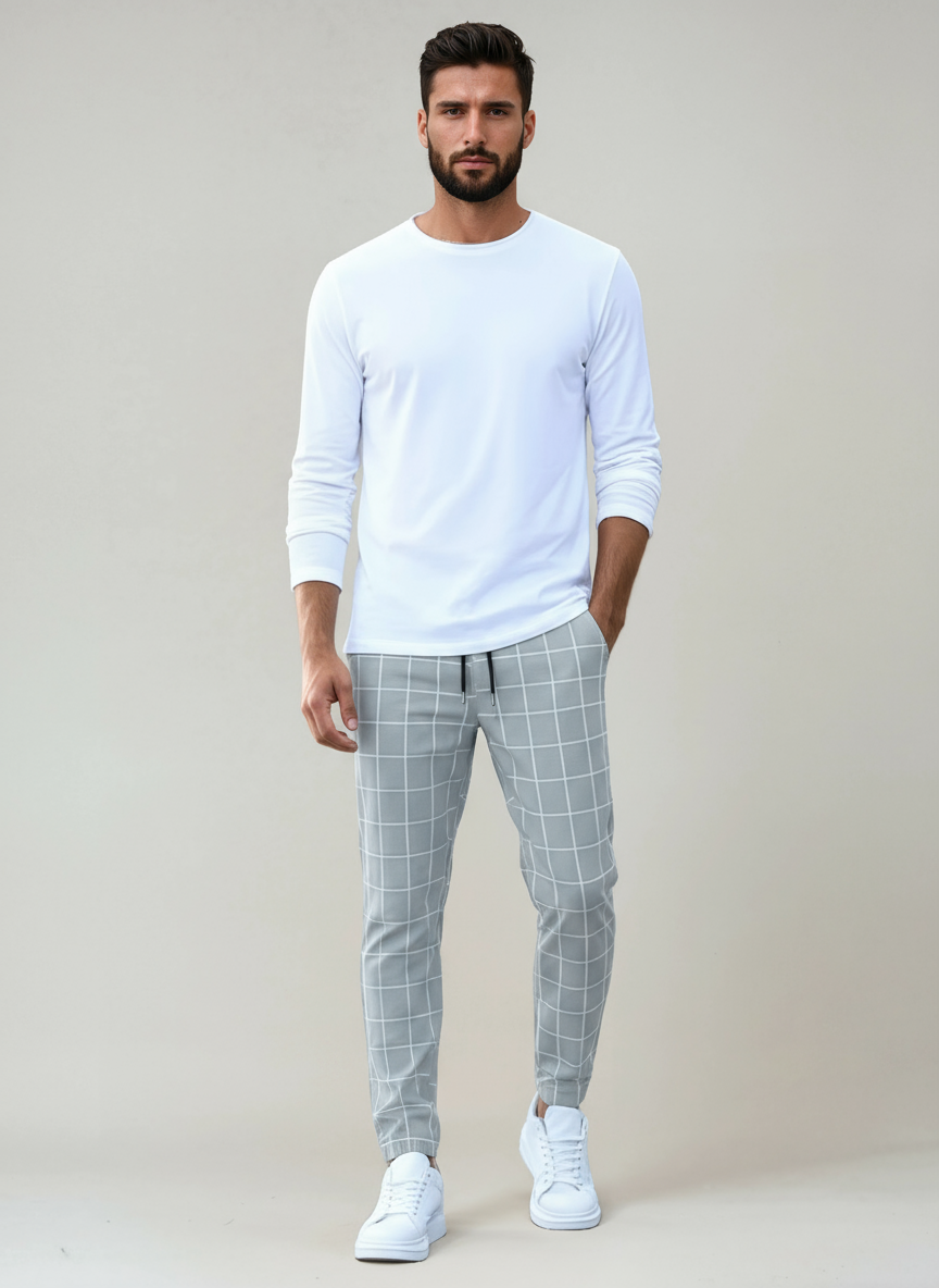 Pantalón Hombre Estampado Cuadros Cintura Ajustable