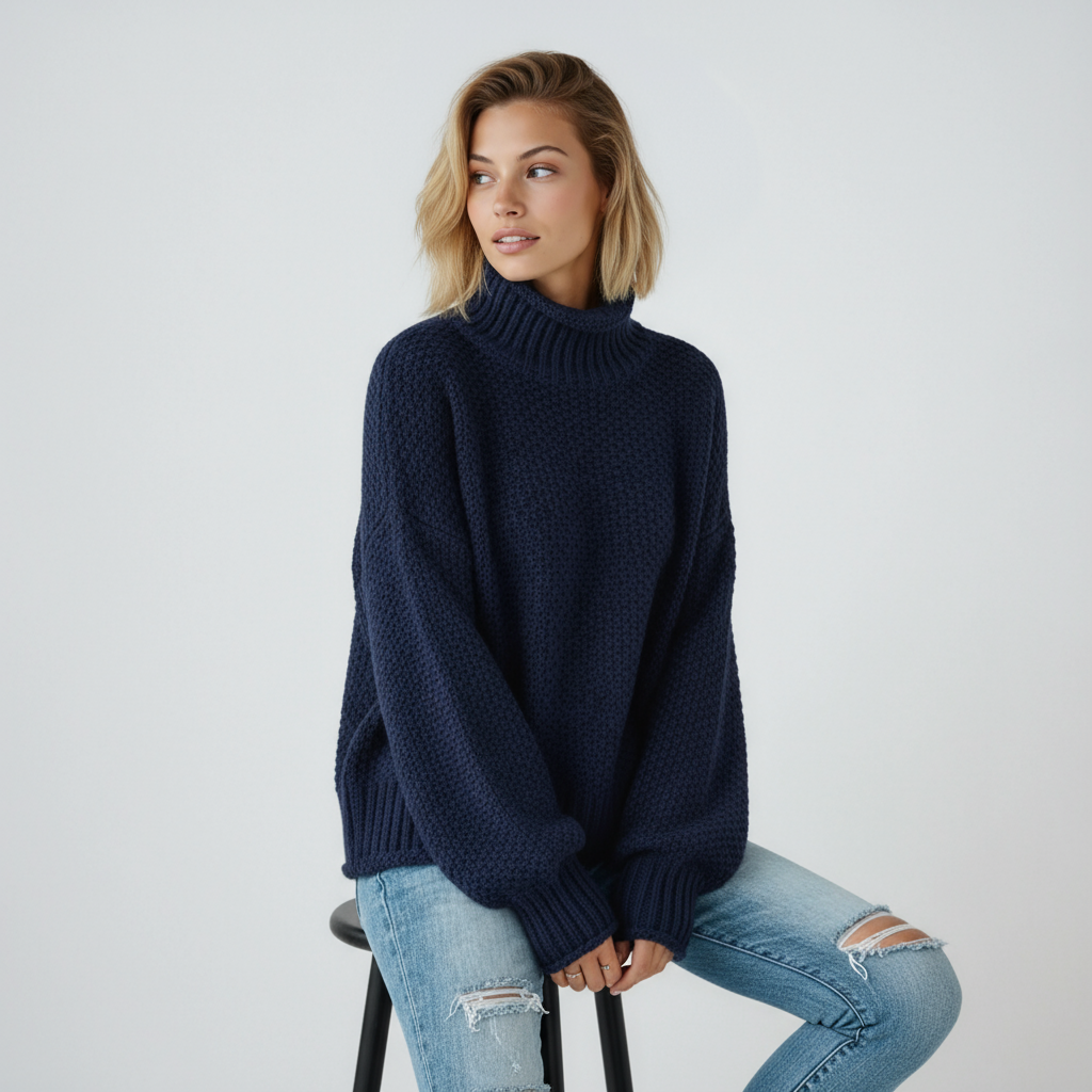 Jersey mujer de punto suave cuello alto manga larga