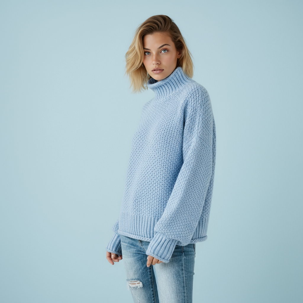 Jersey mujer de punto suave cuello alto manga larga