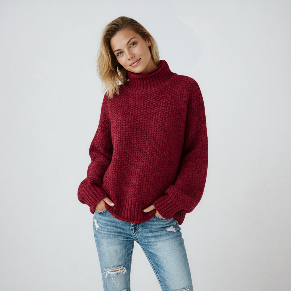 Jersey mujer de punto suave cuello alto manga larga