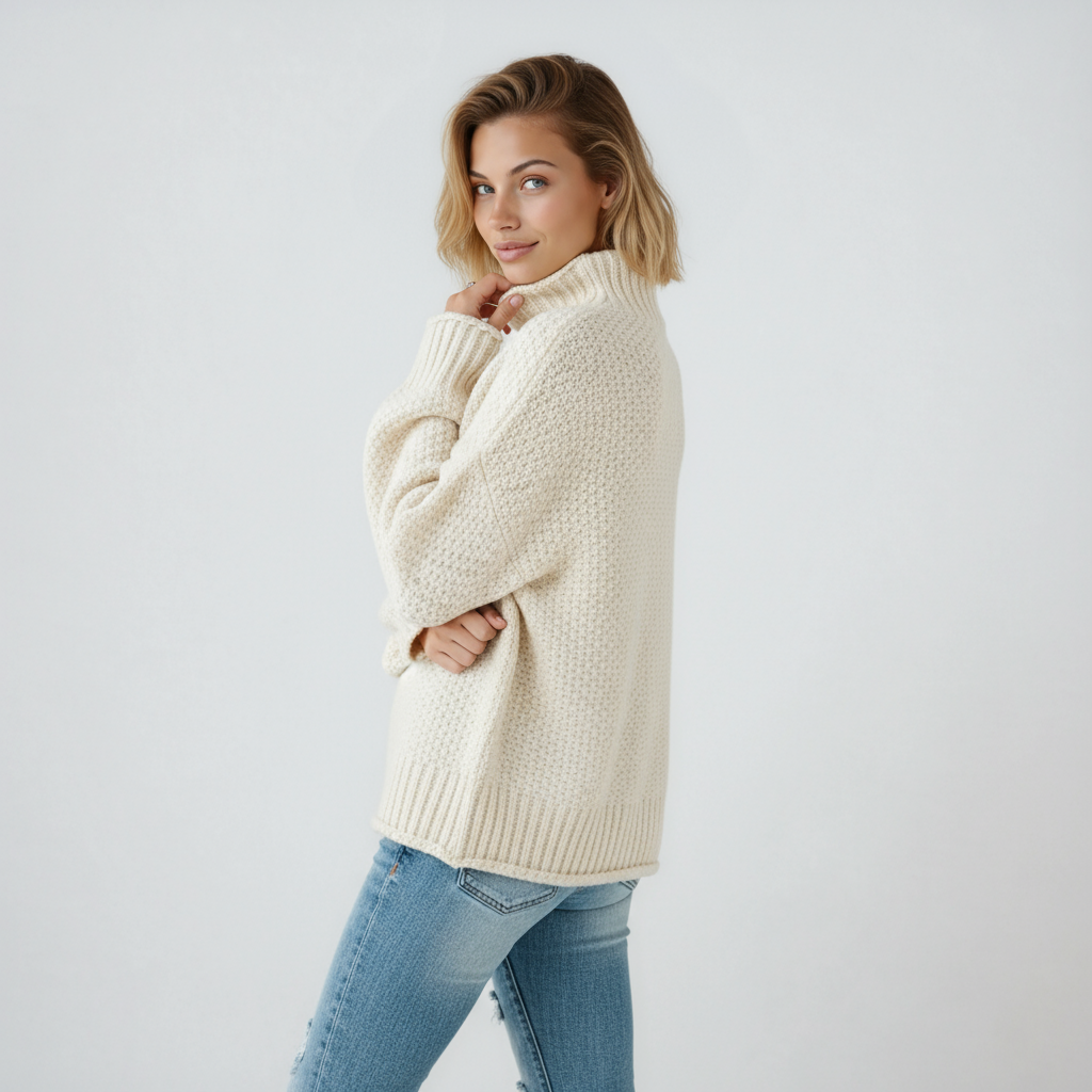 Jersey mujer de punto suave cuello alto manga larga
