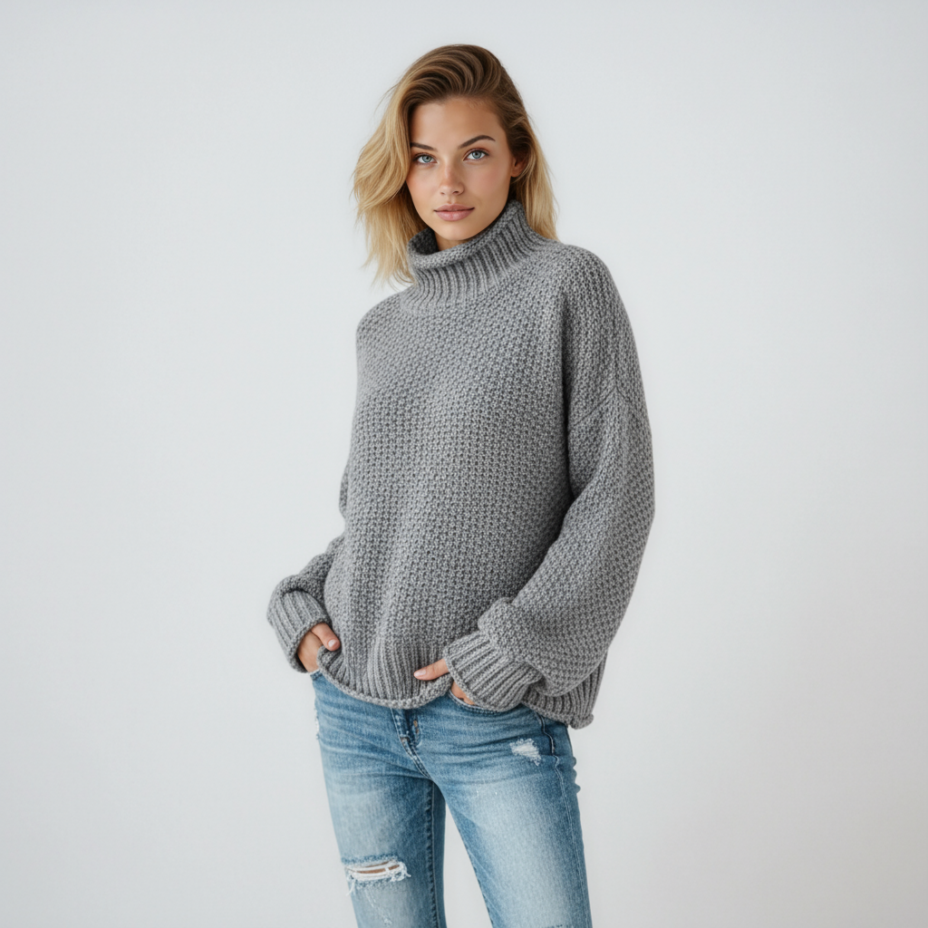 Jersey mujer de punto suave cuello alto manga larga