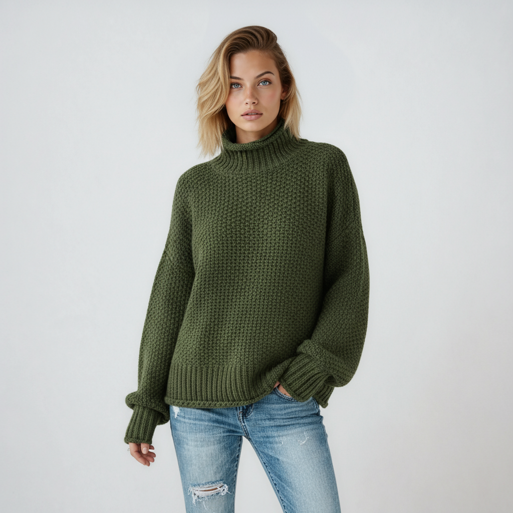 Jersey mujer de punto suave cuello alto manga larga