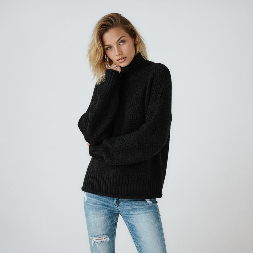 Jersey mujer de punto suave cuello alto manga larga