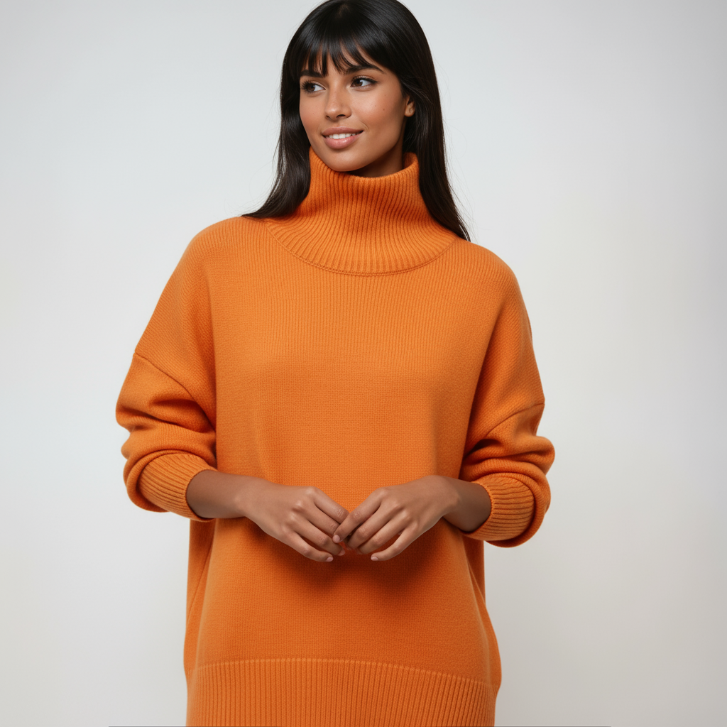 Jersey Mujer Cuello Alto Oversize Estilo Relajado