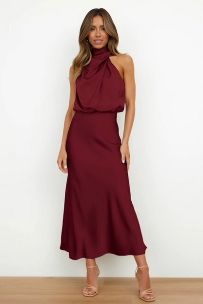 Vestido noche Mujer cuello halter corte fluido